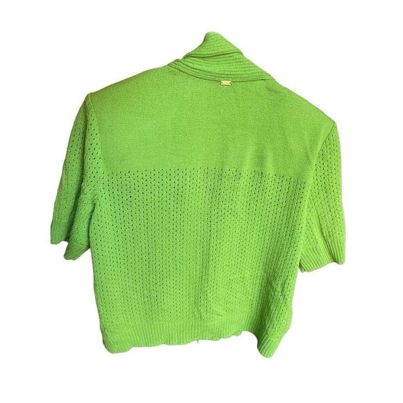 St John Womens Santana Knit Open Front Cardigan L Vert Green Short Sleeve - Picture 2 of 7